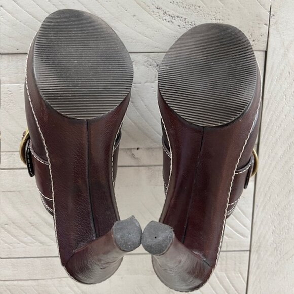 COACH PRE-OWNED CLAUDE #A0400 CHESTNUT BROWN LEATHER MULE SLIDE BOOT HIGH HEEL 7 - Picture 7 of 9